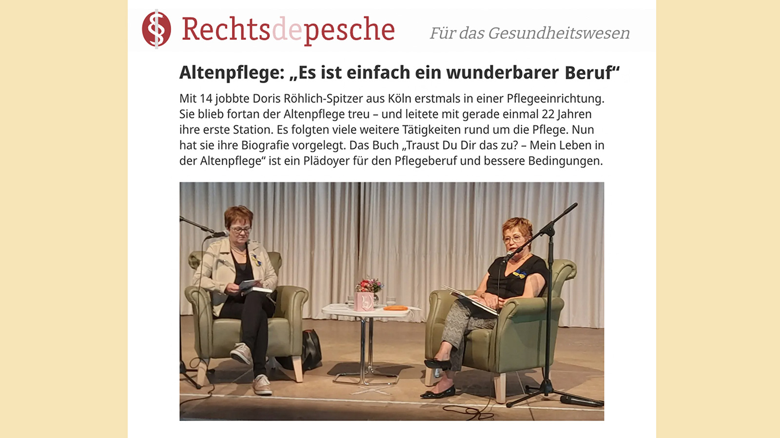 Screenshot der Artikels in der Rechtsdepesche